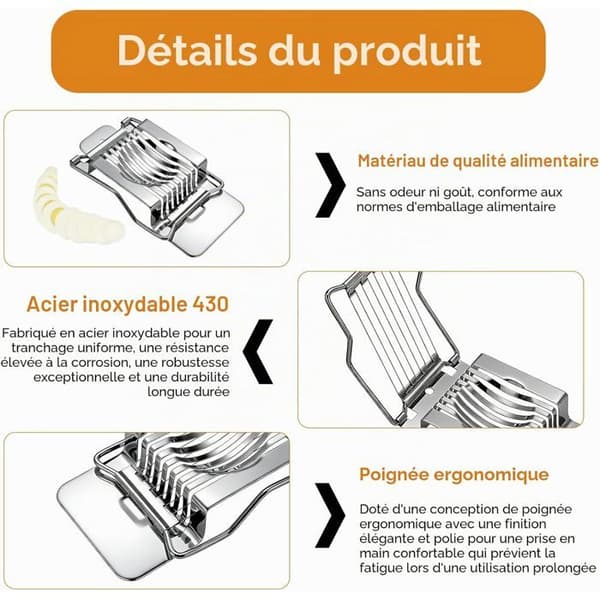 Eggkutter i rustfritt stål, kutter for bløtkokte egg, eggetopper, eggkutter med metalltråder