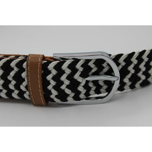 41 * 1,3 tommer Unisex Elastisk Stof Flettet Stretch Bælte Casual Mænd Kvinder Talje Bælte med PU Læder Spænde, Sort Hvid Sort Hvid black white