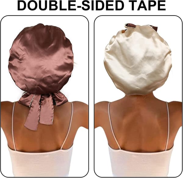 Satin Bonnet Silke Sovehætte Hårhuer Til Sorte Kvinder Elastisk Bånd Hår Brown and Champagne