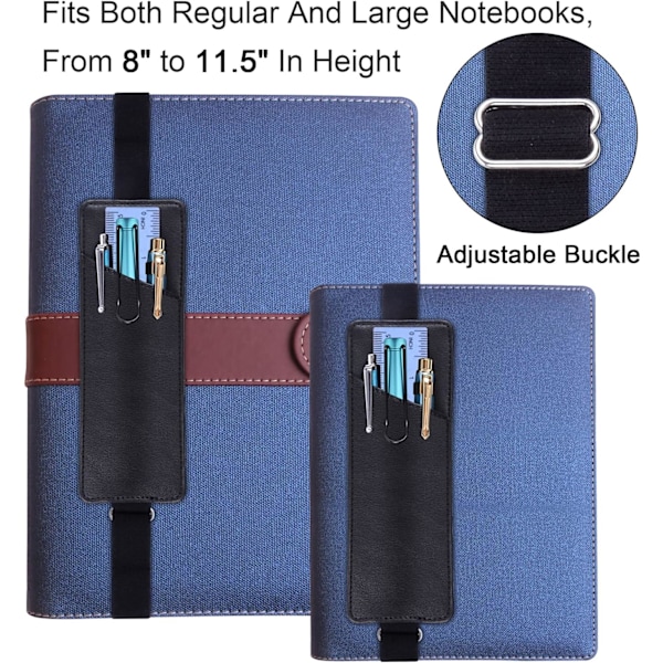 Justerbar elastisk bandpennhållare, 2-pack PU-läderpennhållare, pennfodral, passar för 8\" till 11,5\" inbundna tidskrifter, anteckningsböcker, planerare