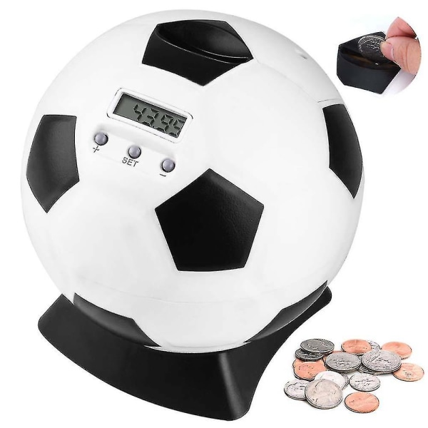 Fotballform sparegris med automatisk lcd-skjerm, perfekt tellende barnepenger Fotball-myntbank-pengekrukke for barn, voksne som gaver