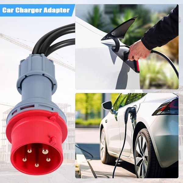 CEE-adapteri, 400V 16A - 3 x 230V Schuko-pistorasiaa, IP44-virtajakaja saranoidulla kannella, adapterikaapeli