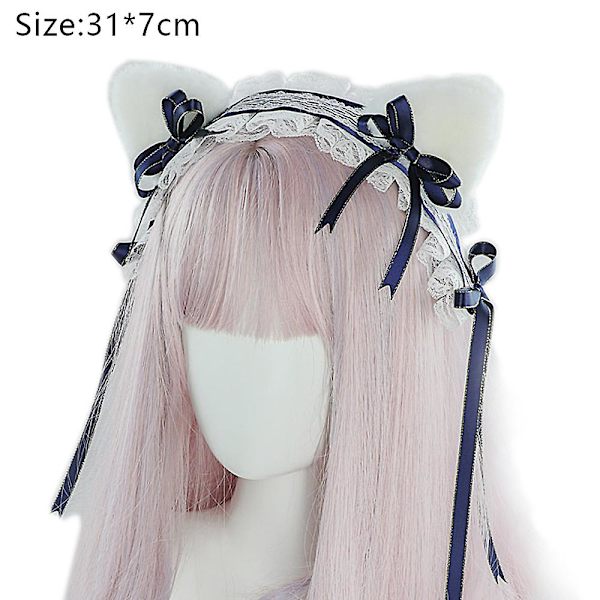Lolita kattöron diadem piga spets hår fest accessoarer söta hårband söt hårnål svart Navy blue