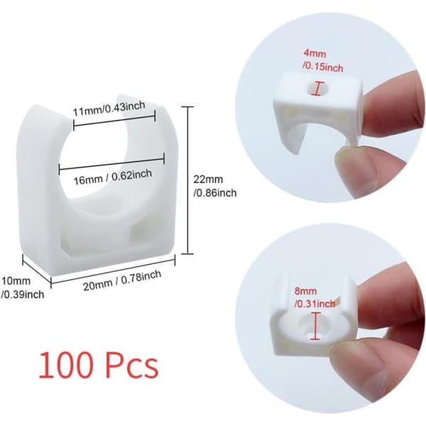 Plaströrklämmor - 100 stycken, U-formad konsol för PPR-rör (16 mm innerdiameter)