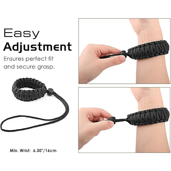 Universell flätad rem för videokamera (2-pack) – Justerbar Paracord bekväm utomhusaktivitet fläkt överlevnad och äventyrsarmband Black & Blue One Size