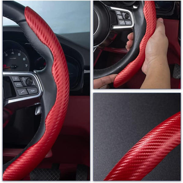 Bilstylingsrattöverdrag, Universal 2 st Kolfiber Anti-halk Bilstylingsrattöverdrag Anti-halk Plysch Bekväma Rattöverdrag Tillbehör Red