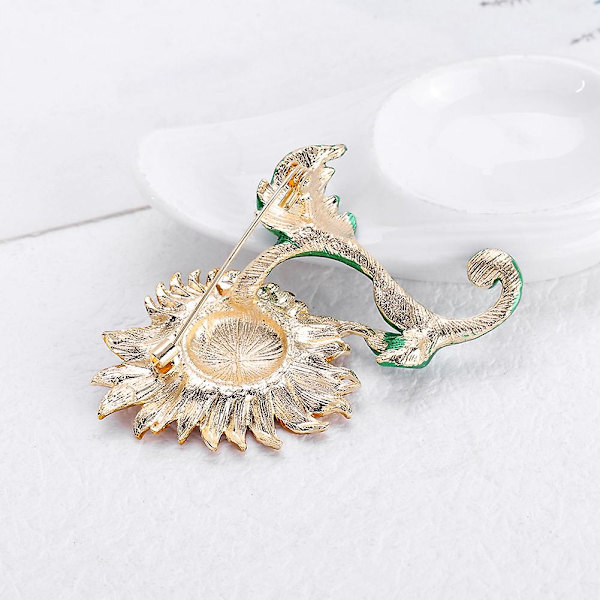 Solros emalj brosch delikat elegant kvinnor flickor strass slag pin kläder accessoarer present