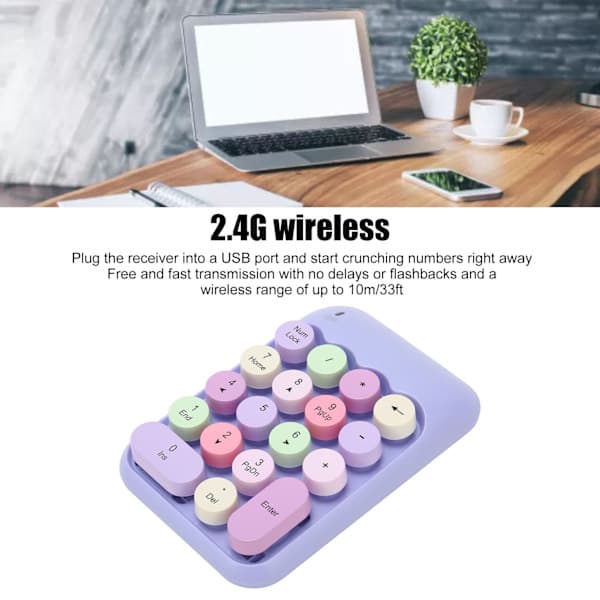 Trådløst Retro Numerisk Tastatur Mini 18 Taster til Bærbar Computer Lilla