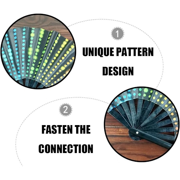 Kvinde/Mand Stor Foldbar Hånd Rave Fan Bambus og Nylon-Stof Foldbar Hånd Fan Neon Mønster Foldbar Fan til Dans, Festivaler, etc