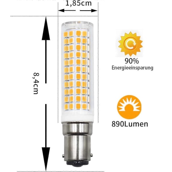 2-pack B15d LED-lampor Ersätter 75W 90W 80W Varmvit 3000K 220V 230V 890lm 7W Vägglampa