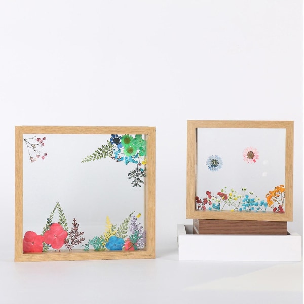 Dobbelt glas side flydende fotoramme til bordplade vægophæng, displays Foto-yvan walnut color 8in