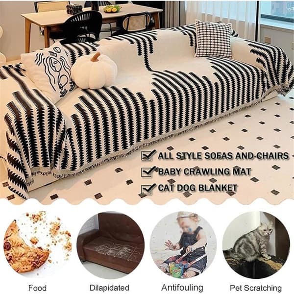Soffpläd - Bohemisk stil - vändbar - svart - 180 x 130 cm