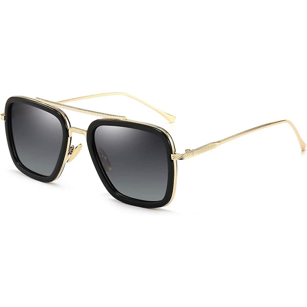 Vintage Aviator Square solbriller for menn Gullinnfatning retro merke klassiske Tony Stark solbriller
