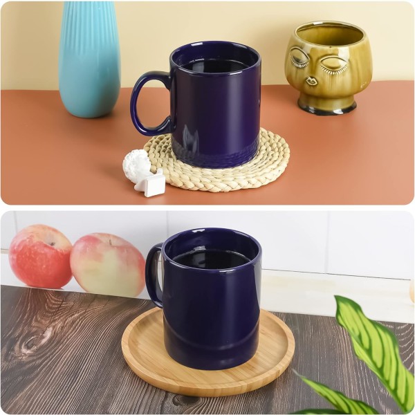 Extra stor keramisk kaffemugg med handtag för kontor och hem (koboltblå)