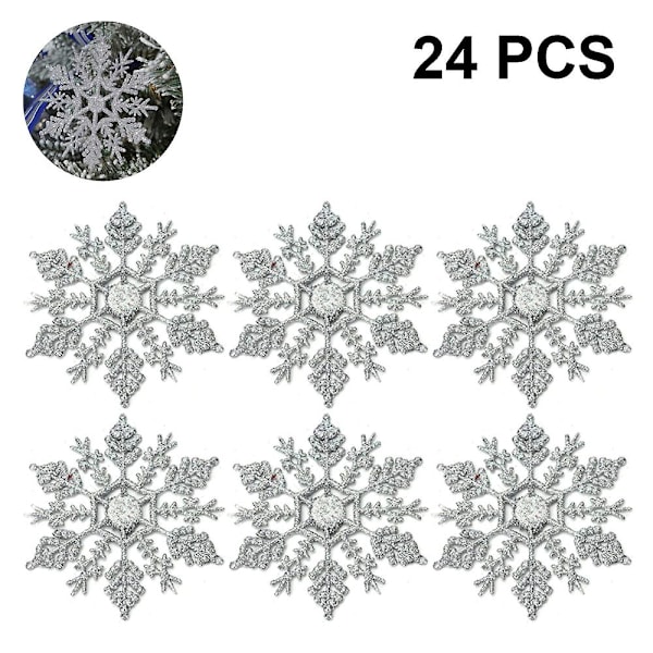 24 stk Plastjuleglitter Snøflak Ornamenter Juletre