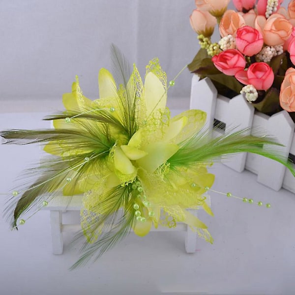 Fashion Blomster Fjer Perle Corsage Hårklemmer Fascinator Brude Hårbånd Brosche Pin Red