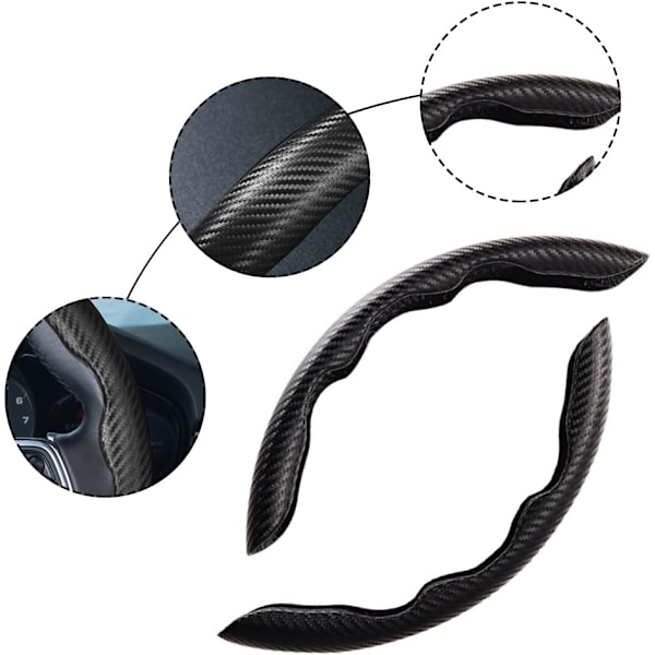 Bilstötskydd, Universal 2 st Kolfiber Anti-halk Bilrattsskydd Anti-halk Plysch Bekväma Rattöverdrag Tillbehör Black