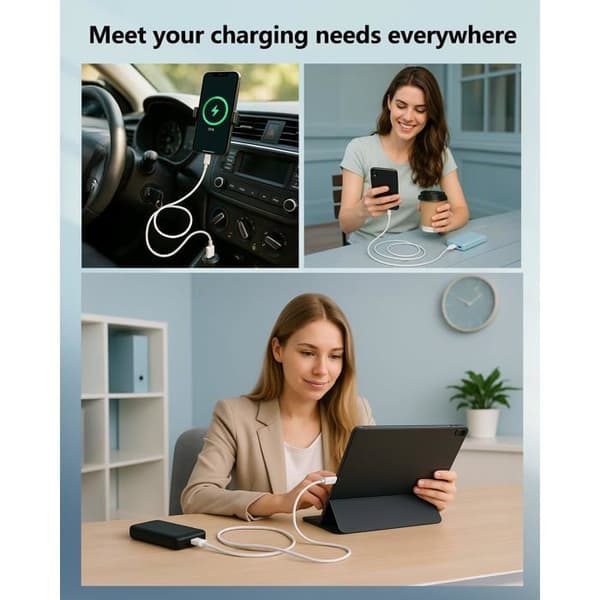 2M USB till USB-C-kabel/2-pack för iPhone 17 16 15 Bil, USB-C-laddningskabel, Typ-C snabbladdningskabel, USB-C-sladd