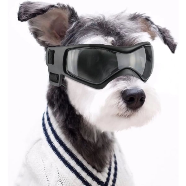 Pet Goggles Hunde Solbriller Anti-UV beskyttelsesbriller Vindtætte hvalpebriller Justerbare fleksible stropper til små til mellemstore hunde (sort)
