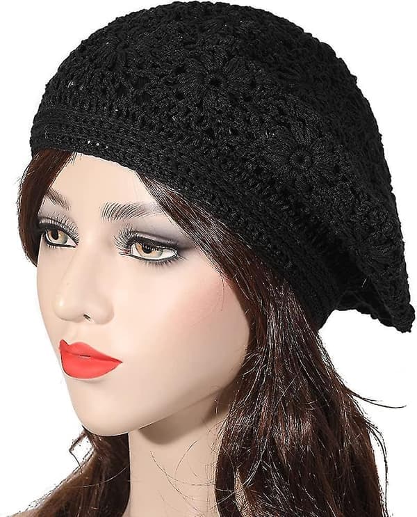 Bomulls sommerhatt for kvinner, håndlaget retro basker i lett heklet design