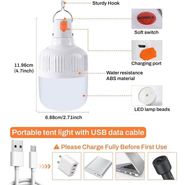 2 stk 40w LED campinglykter, USB oppladbare, 3 lysmoduser, bærbar utendørslykt for camping, fiske