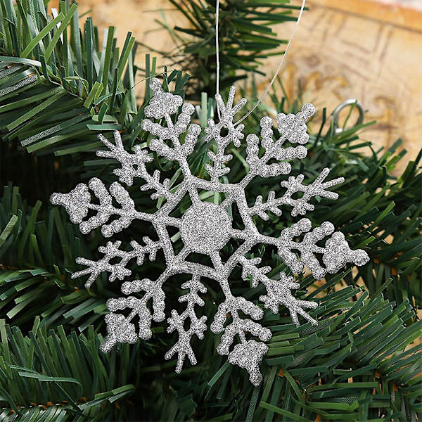 24 stk Plastjuleglitter Snøflak Ornamenter Juletre