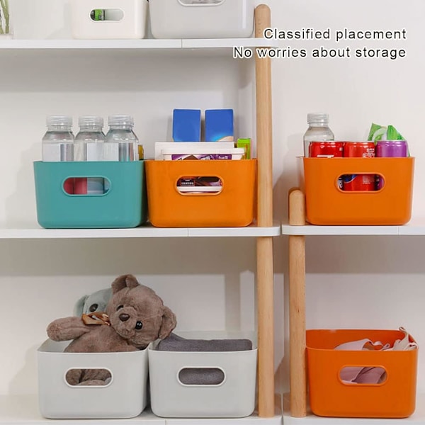 Plastik opbevaringskurve, 5 stk. Rektangulære kurve opbevaringskasser med håndtag til køkken, skab, 6,5 x 9,8 x 3,9 tommer (grå)