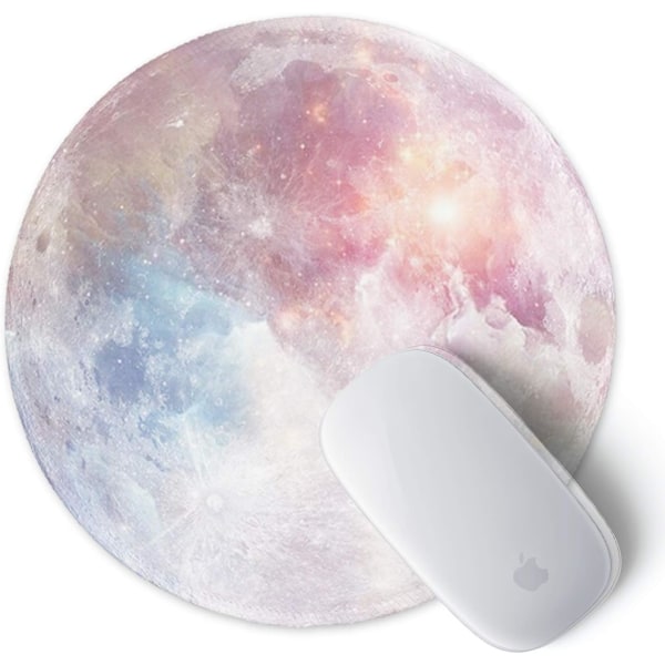 Mouse Pad with Stitched Edge, Mouse Mat Premium-Textured, Waterproof, Non-Slip Rubber Base Round Mousepad for Laptop Computer PC Office, Pink Moon