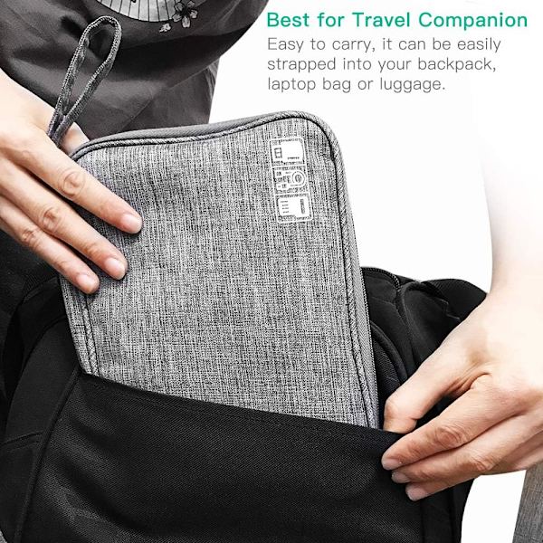 Elektronikk Tilbehør Organizer Bag, Universal Bære Reise Gadget Bag for USB Kabel Drive, SD-kort, Lader Harddisk (Grå)