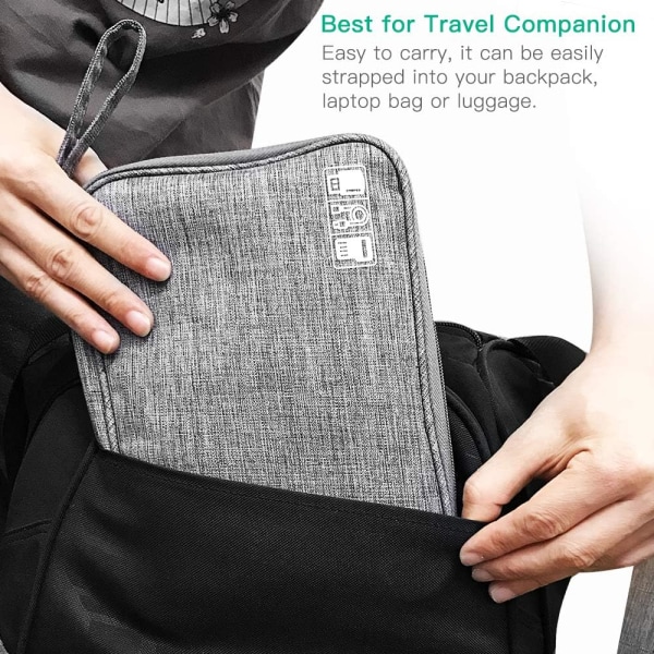 Elektroniktillbehör Organizer , Universal Carry Travel Gadget Bag för USB -kabelenhet, SD-kort, laddare hårddisk (grå)