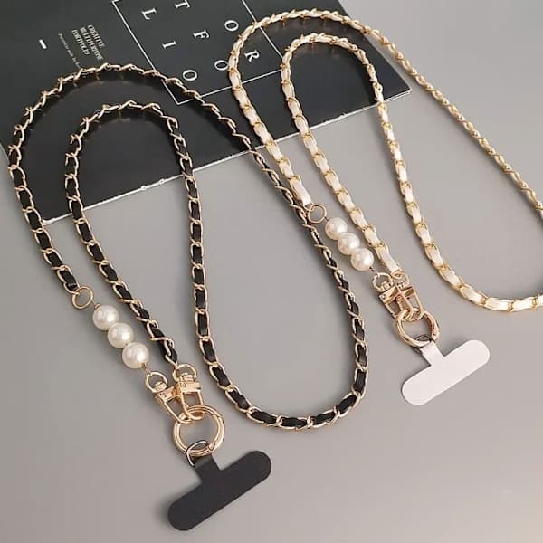 Cross Body Perle Pick Kæde Mobiltelefon Snor SORT sort