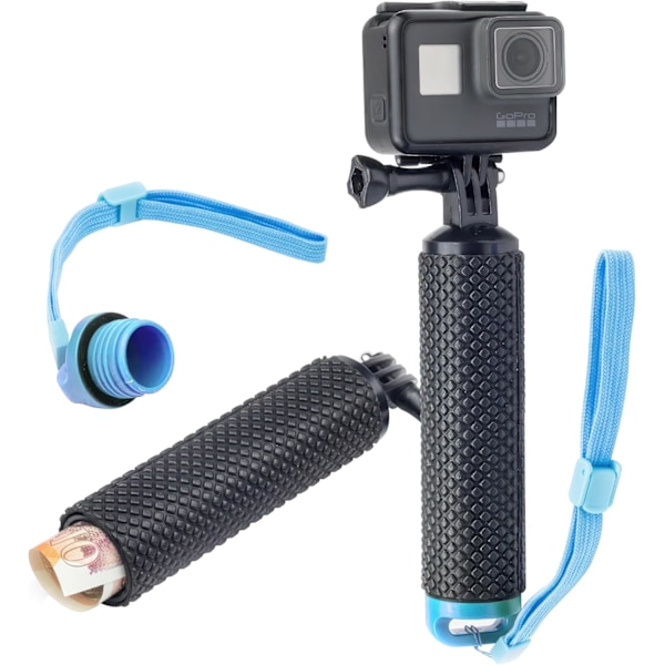 Kelluva kädensijan pidike rannehihnalla toimintakameralle GoPro Hero12 Hero11 Hero10/11 Mini 10 Max 9 Akaso Apexcam Float, vedenpitävä sisäinen säilytys Blue