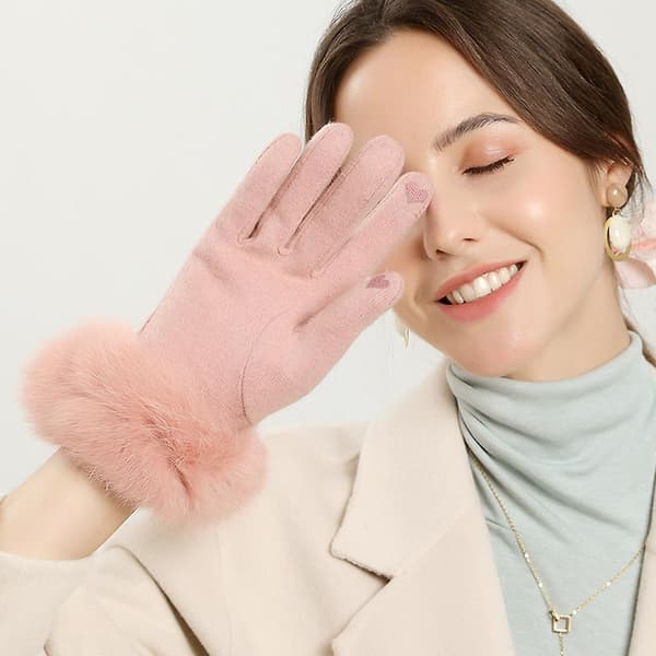Vinterhandsker til kvinder, touch screen cashmere snehandsker vinter varme cykelhandsker til damer termiske handsker pink