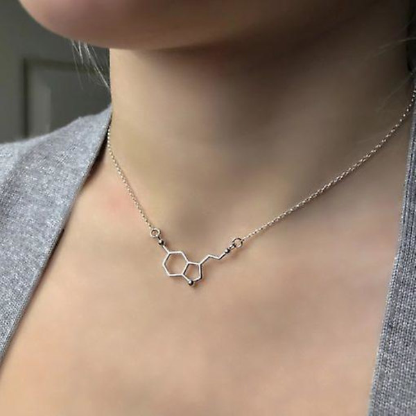 Halsband i zinklegering med serotoninmolekyl Silver