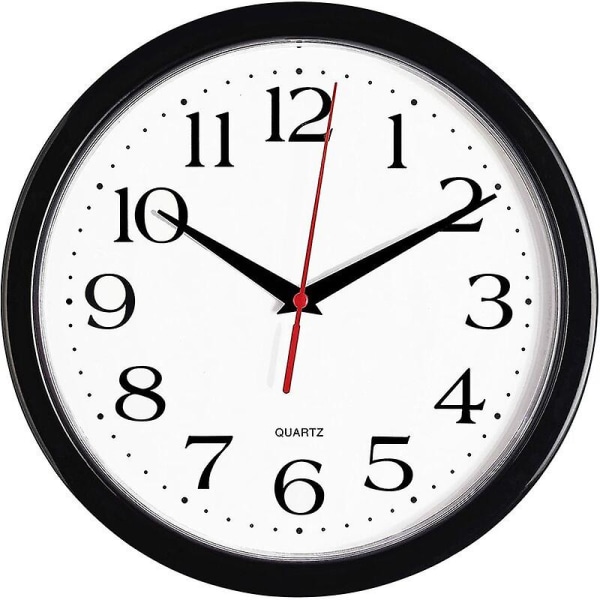 Vinterkampanje, svart Silent No Tick Wall Clock 10" Premium Quartz Batteridrevet Rund Lett å lese Hjem/kontor/kjøkken/klasserom/skole Klokke Swee
