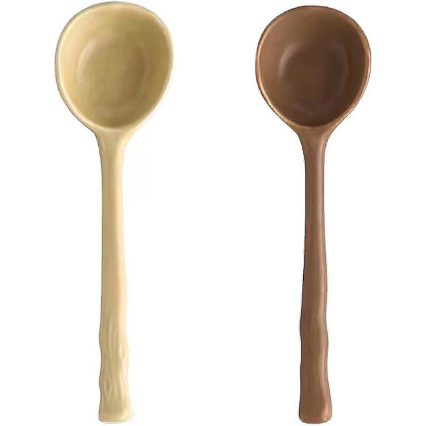Japansk stor ske, store suppeskeer med sødt håndmalet mønster, håndæltet (2 stk) - 1