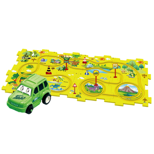 Tee itse kokoaminen sähkörata-autolelut akkukäyttöinen leluajoneuvo ja pulmataulu lapsille Dinosaur