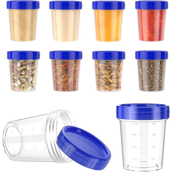 10 stk. salatdressingbeholdere til å ta med, 120 ml sausbøtter med lokk, 4 oz salatdressingkrukker, snacksausematfrukt yoghurt oppbevaringsbeholdere