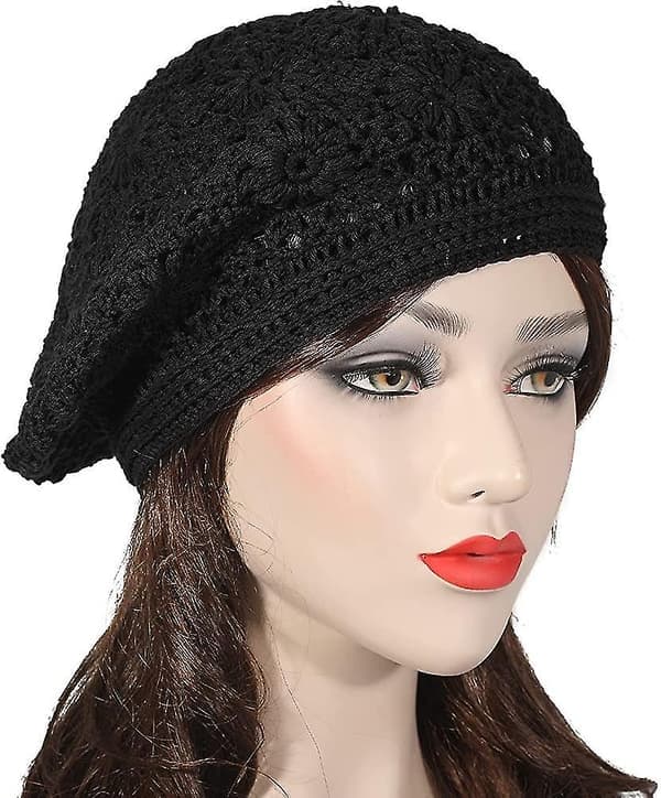 Bomulls sommerhatt for kvinner, håndlaget retro basker i lett heklet design
