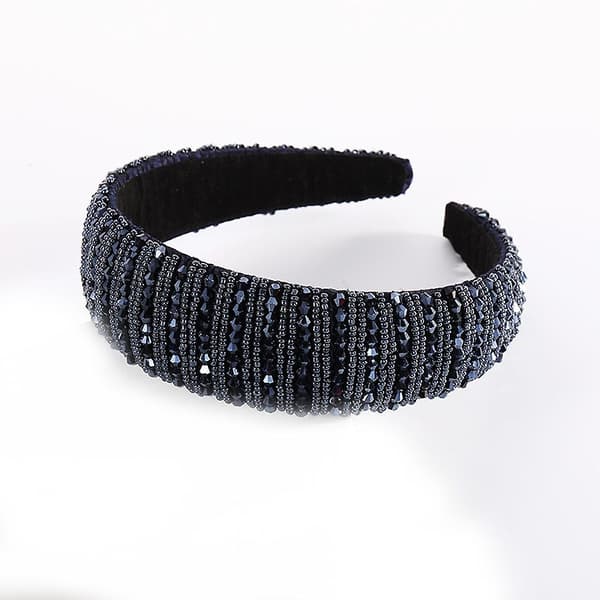 Rhinestone Polstret Hodebånd Krystall Perlet Glitter Hårbånd Bred Kant Hodeplagg Rhinestone Pyntet Hodeplagg Bryllup Hår Tilbehør - Rød navy blue