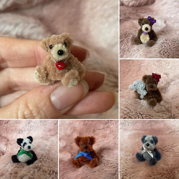 Täytetyt karhupehmo-nuket Mini-nallenuket lelu söpö 4 cm matkalaukkukoru Minikarhu Pienet käsityönuket Miniatyyri pieni lahja red bow