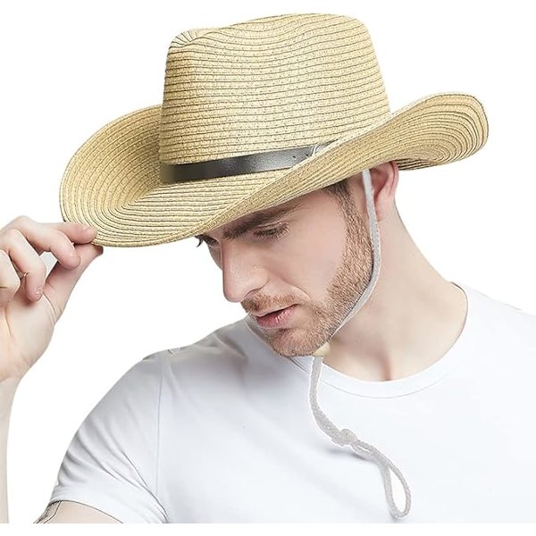 Unisex Halm Solhatt Panamahatt Fedora Trilbyhatt Safari Strandhatt Sol UV-skydd Hatt med Justerbar Hakrem för Män Kvinnor