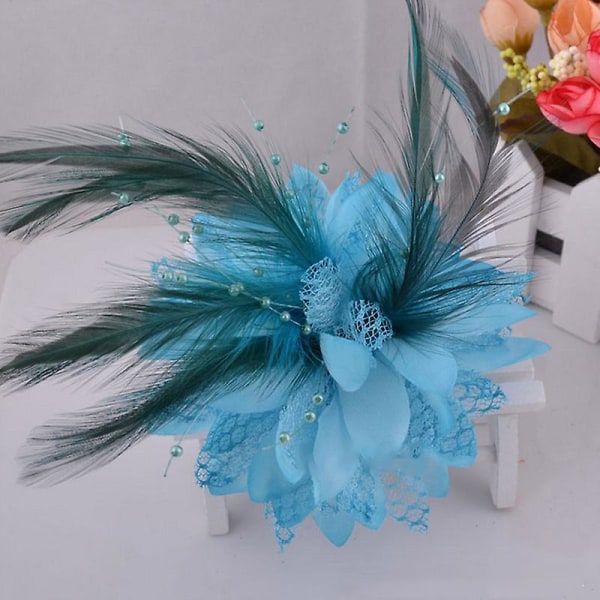 Fashion Blomster Fjer Perle Corsage Hårklemmer Fascinator Brude Hårbånd Brosche Pin Red