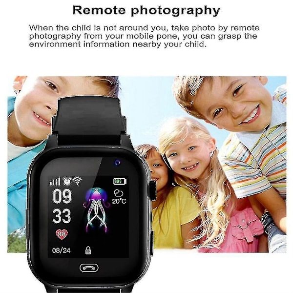 Ny Smartklokke for Barn 4G SOS GPS Lokalisering Videosamtale SIM-kort Kamera Vanntett Klokker for Gutter Jenter Black