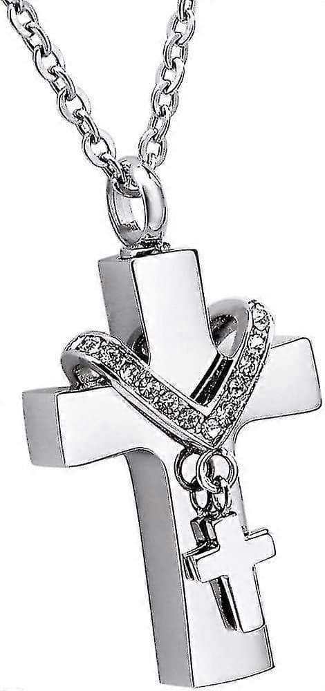 Double Cross Memorial Urne Vedhæng Kremeringssmykker Rustfrit stål