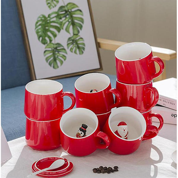 Julekop med snemand, julemand og tegnefilmmotiv - til kaffe, mælk og morgenmad