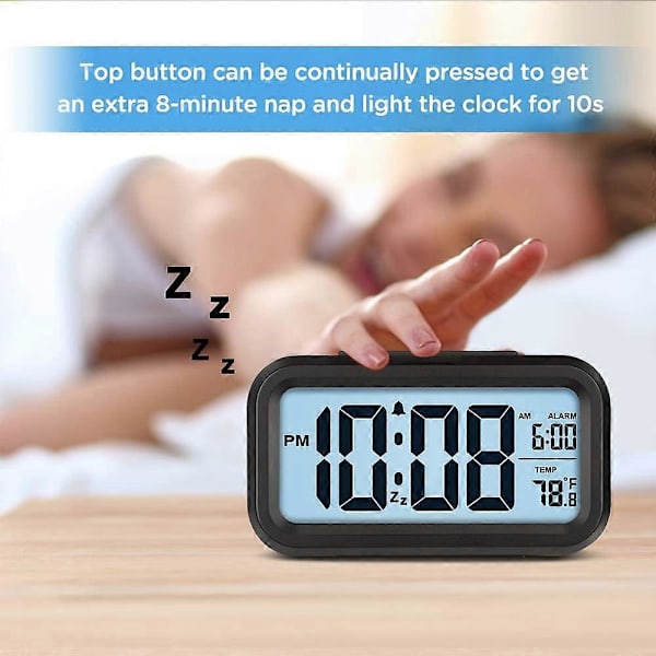 Digital väckarklocka, sovrumsväckarklocka med smart nattlampa, inomhustemperatur, stor LED-display, batteridriven bordsklocka för barnfödelsedag