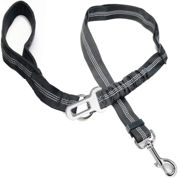 Ekstra langt hundesikkerhetsbelte for bil + hundeledning + nakkestøttesele (3-i-1-design) med reflekterende og justerbar kraftig nylonstropp (svart)