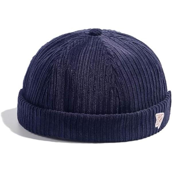Corduroy Caps Justerbar Brimløs Caps Retro Rullede Mansjetter Harbour Hat Arbeider Sailor Caps Beanie Skullcap Docker Leon Hat Navy