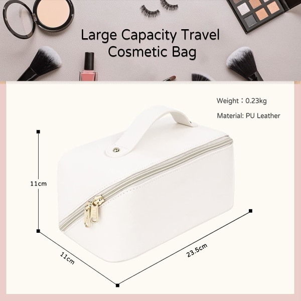 Kosmetisk väska Resväska, stor kapacitet högkvalitativ hudvårdsväska och necessär med handtag, vattentät necessär för damer (vit)